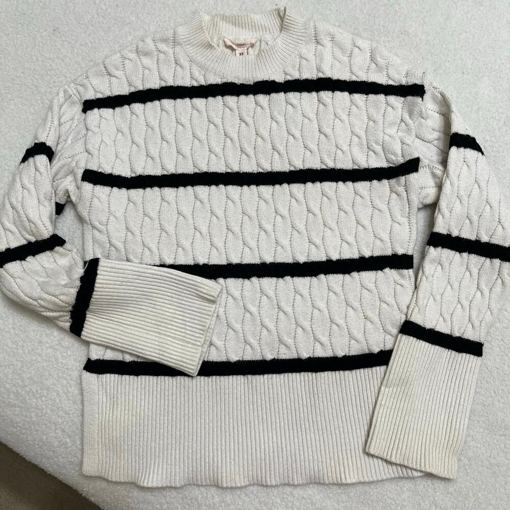 Como Vintage Women’s Cable Knit Sweater Sz XS Black/Cream Soft Cozy